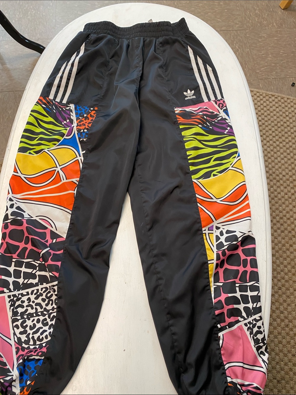 adidas women’s Black Track Pants with Multicolor Patchwork Panels